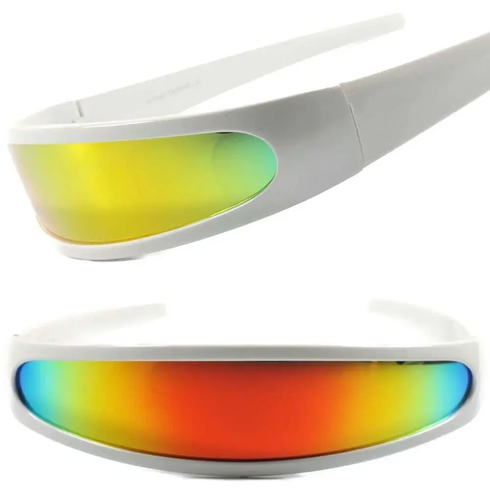 Red Rainbow Mirrored Cyclops Sunglasses White Futuristic Cosplay